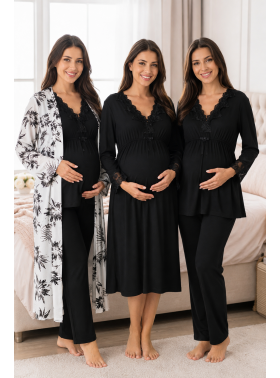 Effortt 8096 Siyah Lohusa Hamile 4'lü Set
